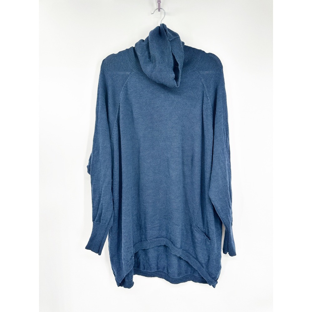 Eileen Fisher Cowl Neck Tunic Sweater Large Blue Merino Wool Oversized